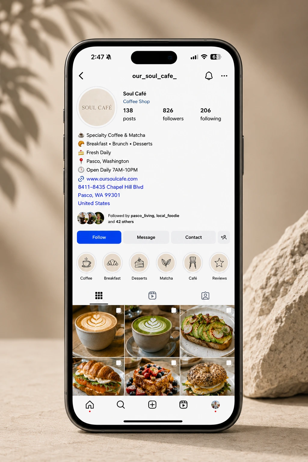 Soul Cafe Instagram profile, @our_soul_cafe_, open on a phone